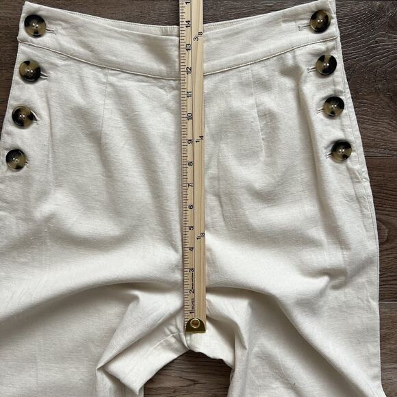 LPA Pants Womens Sm Cream Jacopo Linen Blend Side Button Hi-Rise Wide Leg Sailor - Picture 9 of 12